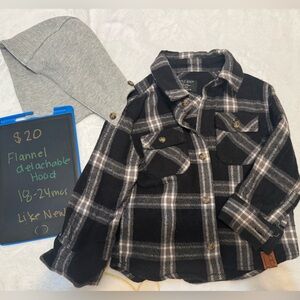 Little Bipsy Black and White Plaid Kids Flannel Shirt with Hood